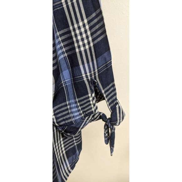 Women's J.JILL Denim Blue/White Plaid 3/4 Sleeve Viscose/Rayon Button-Up Shirt L - Picture 8 of 13